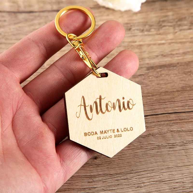 Personalized Engraved Hexagon Wood Key Chain