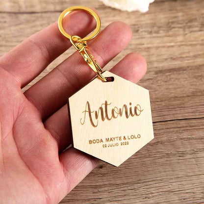 Personalized Engraved Hexagon Wood Key Chain