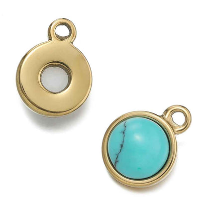 1pc Gold Color Stainless Steel with Round Natural Stone Charm Pendant