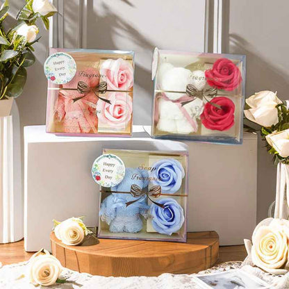 Cute Bear Towel with Artificial Rose Flower Gift Box