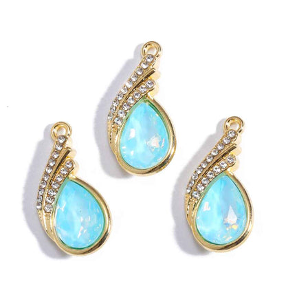 6Pcs Water Drop Colorful Crystal Rhinestone Alloy Pendant