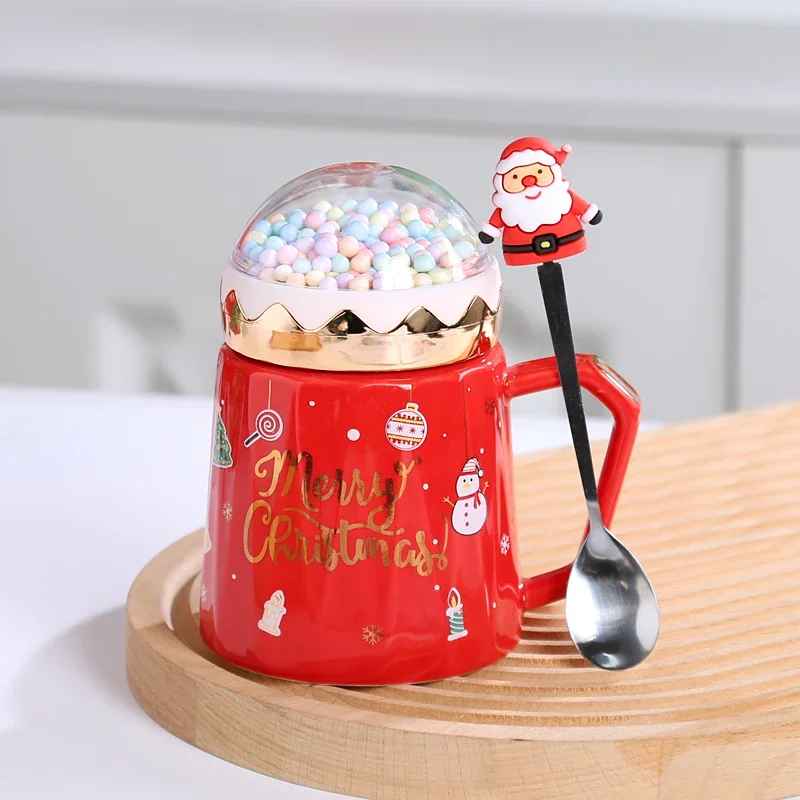 Christmas Ceramic Mugs with Lid and Spoon