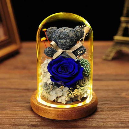 Eternal Artificial Teddy Rose Flower in Glass Dome