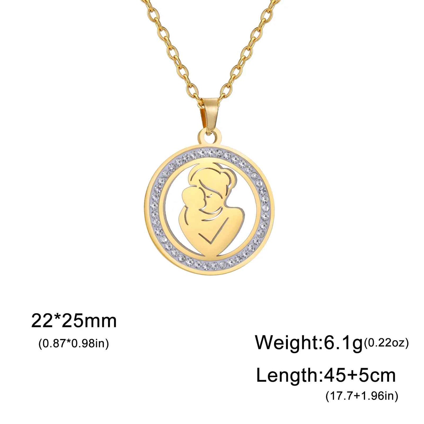 Mom & Baby Round Pendant Zircon Chain Necklace