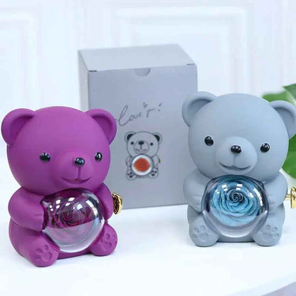 Cute Bear Spinning Eternal Rose Flower Gift Box