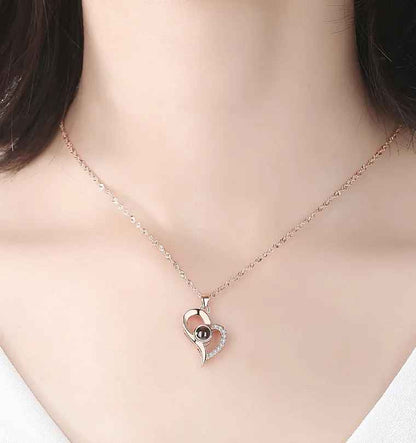 Romantic Heart Copper Projection Necklace with Rose Gift Box