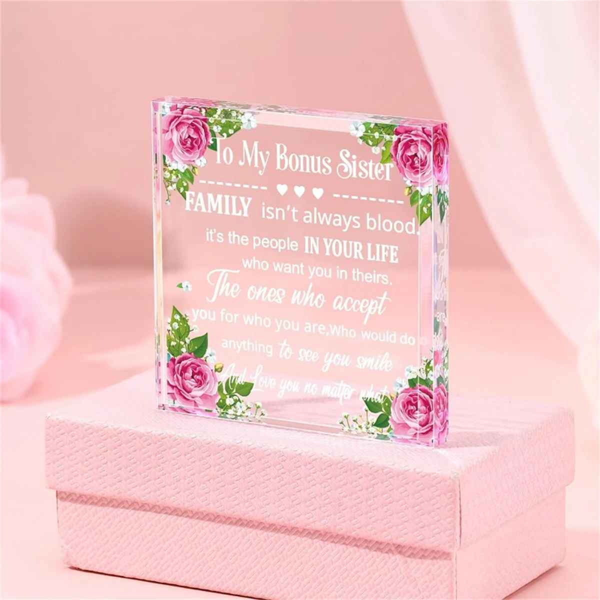 Bonus Sister Heart-shaped Clear Acrylic Plaque Decor