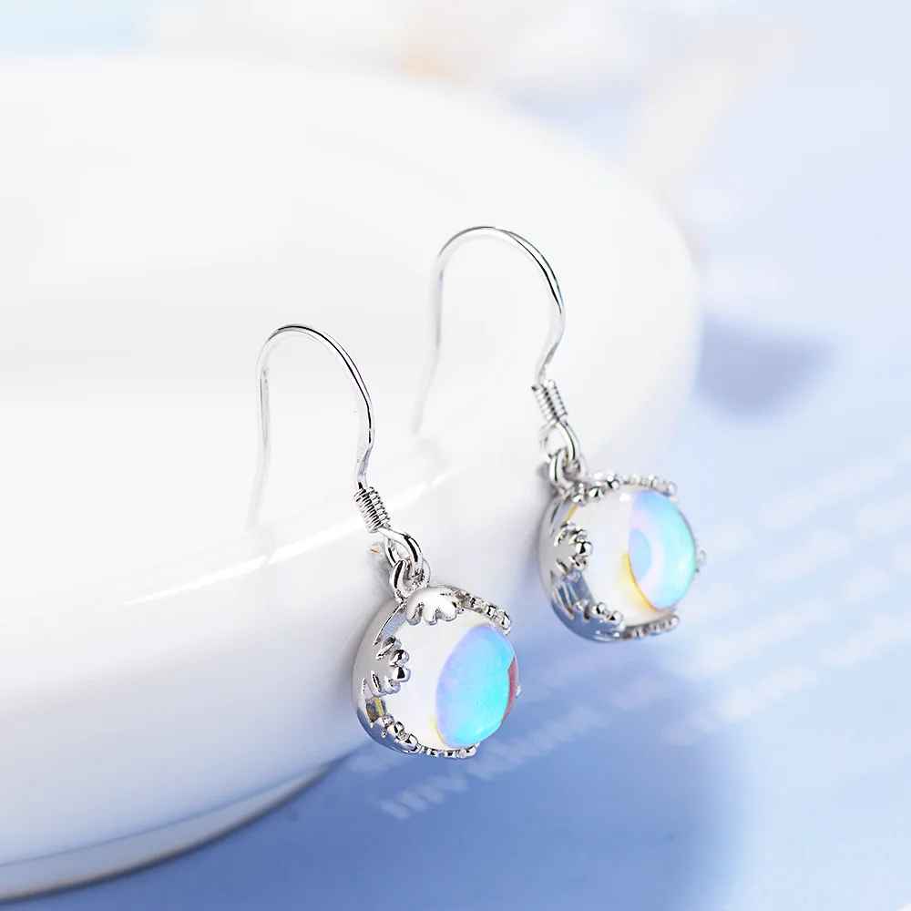 Round Moonstone Drop Earrings