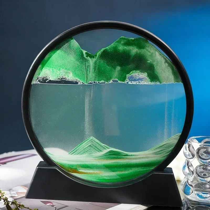 3D Moving Sand Art Round Glass Deep Sea Sandscape Hourglass