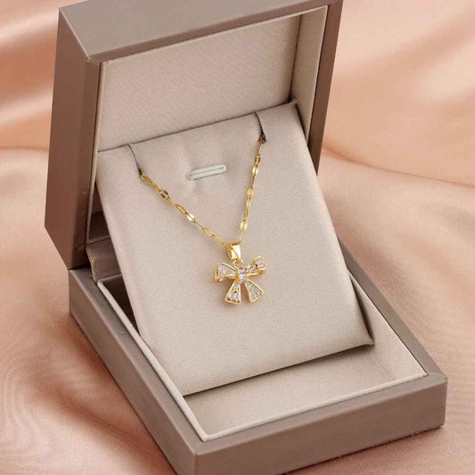 Sweet Zircon Crystal Bowknot Necklace