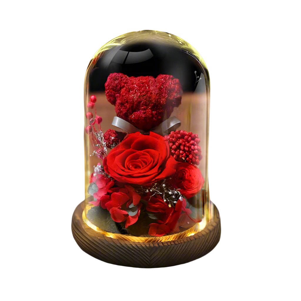 Eternal Artificial Preserved Bear Rose Flower with Lights