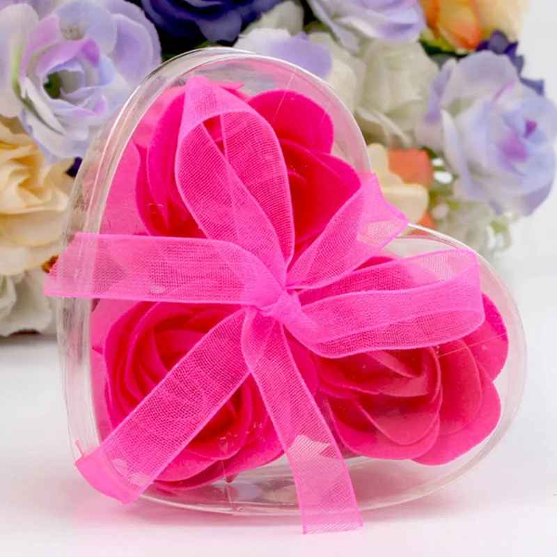 3pcs Rose Flower Bath Soap Heart-shaped Gift Box