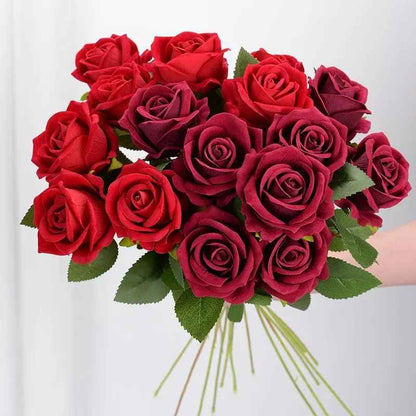 5Pcs Artificial Velvet Rose Flowers Bouquet - Wedding, Home Table Decoration, Christmas & Valentine's Day Gift