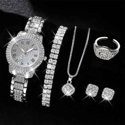 Women's Luxury Alloy Rhinestone Crystal Quartz Wristwatch Jewelry Set