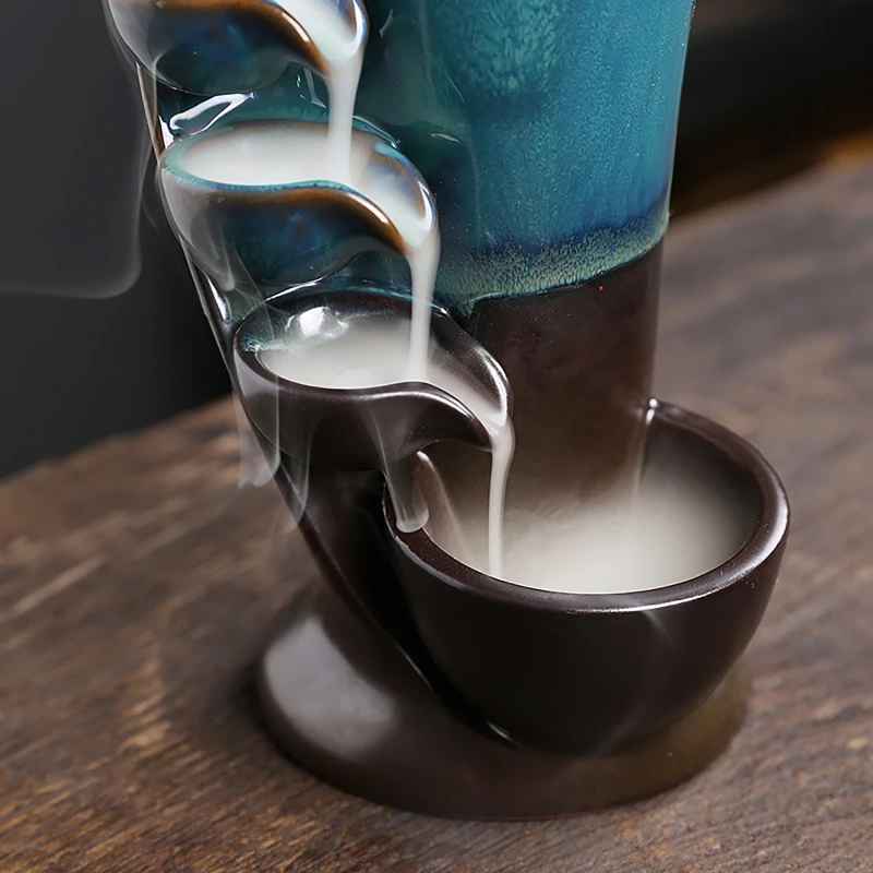 Torch Design Waterfall Incense Burner Fountain – Backflow Aroma Smoke Censer with 20 Free Incense Cones