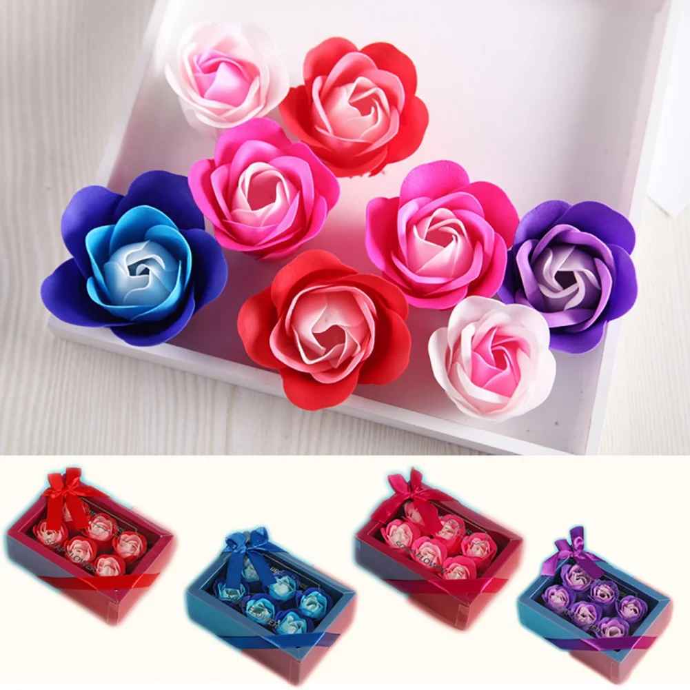 Romantic 6pcs Artificial Soap Rose Flower Gift Box