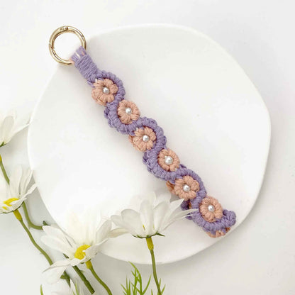 Bohemian Hand Woven Rose Flower Keychain Strap – Unique Boho Chic Accessory for Bags, Keys, and More