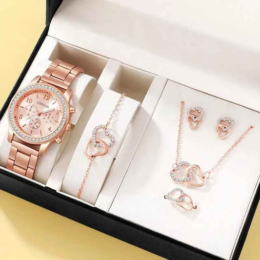 Women's Luxury Fashion Rhinestone Wristwatch Jewelry Set