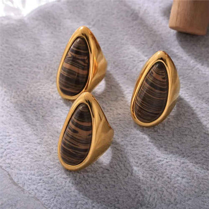 Natural Wood Grain Stone Vintage Droplet Ring