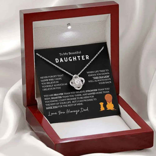 To My Daughter Gift From Dad Love Knot Necklace with LED Box