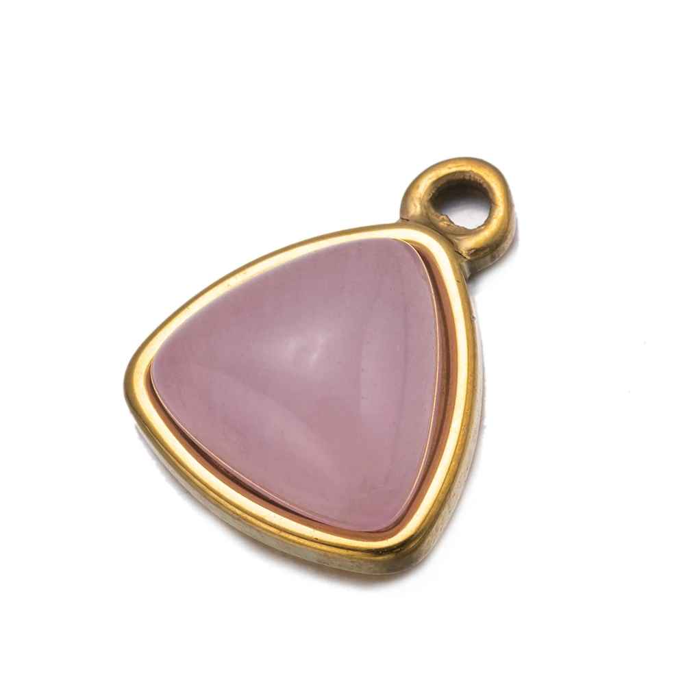 5pcs Stainless Steel Pink Quartz Water Drop Round Shape Pendants