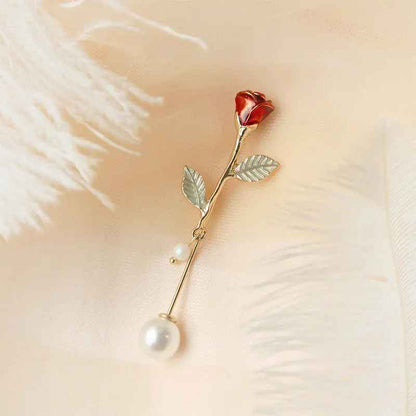 Delicate Rose Flower Pearl Brooch