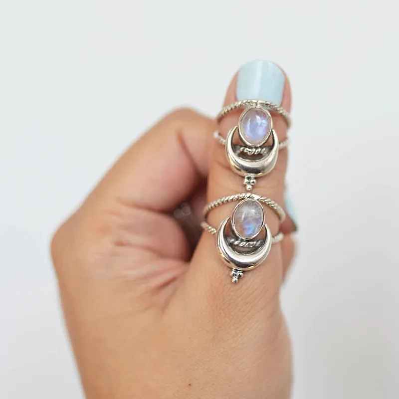 Vintage Tibetan Moonlight Crystal Ring