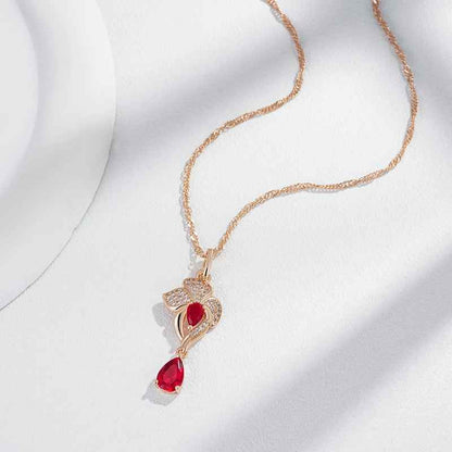 Natural Red Zircon Flower Pendant Necklace