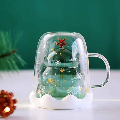 300mL Christmas Tree Heat-Resistant Double Wall Glass Mug