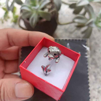 925 Sterling Silver Dog Animal Rock Punk Big Ring