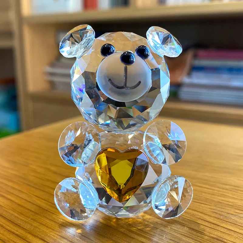 Love Heart Crystal Bear Glass Figurine