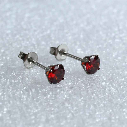 Pomegranate Red Zircon Stud Earrings