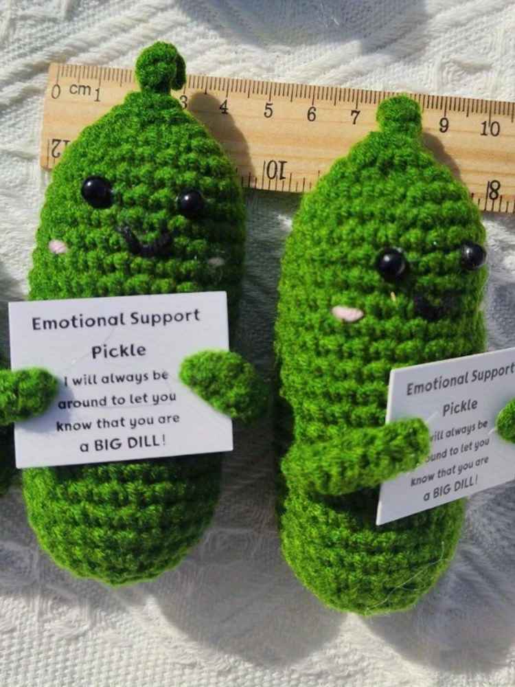 Cute Handmade Knitted Cucumber Plush Doll with Positive Message