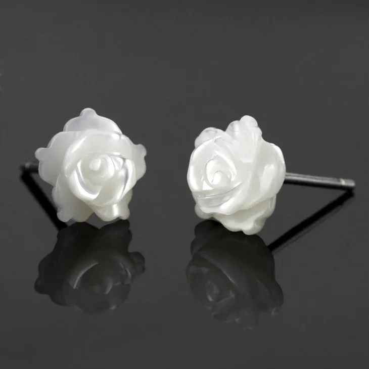 Cute Korean Natural Shell Rose Stud Earrings