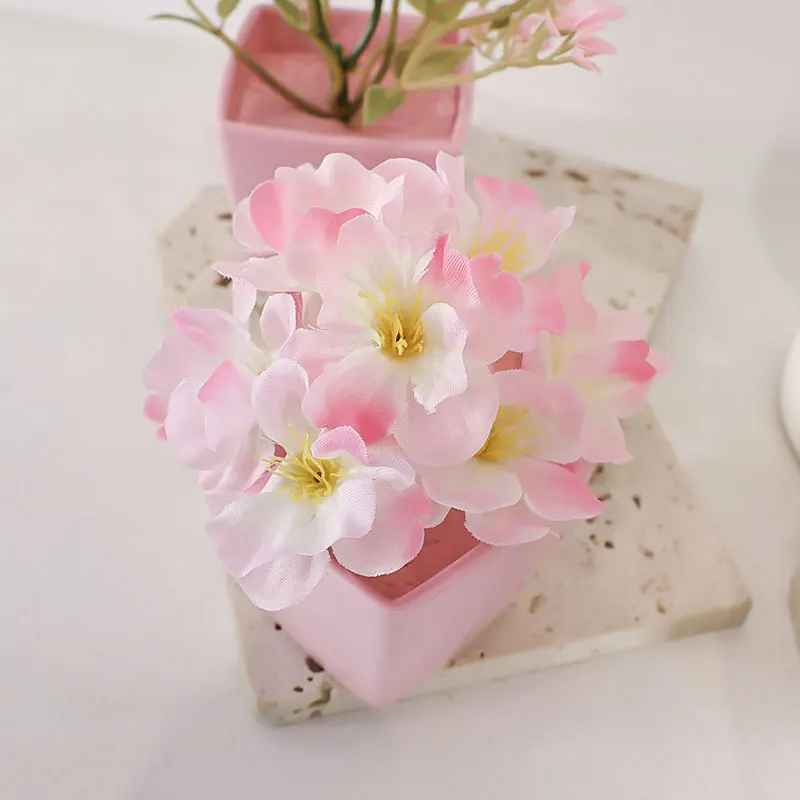 3pcs Artificial Pink Potted Flowers Set