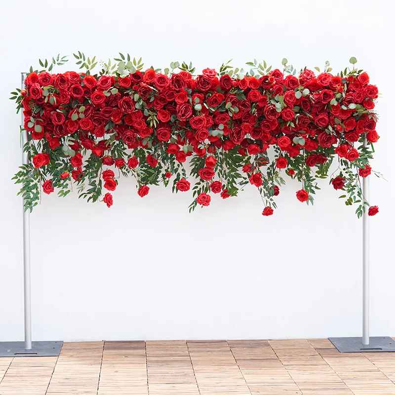 Luxury Hanging Red Fabric Rose Decor with Willow Leaves