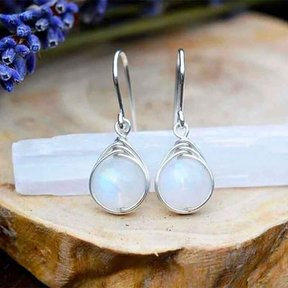 Dainty Female White Moonstone Drop Earrings