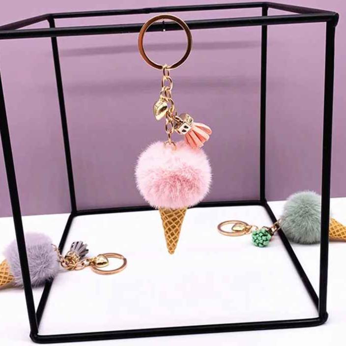 Plush Pompom Ice Cream Keychain