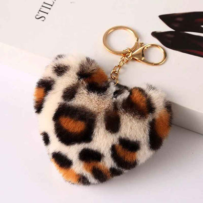 New Animal Print Plush Peach Heart Keychain