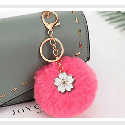 Fashion Furball Flower Charm Keychain