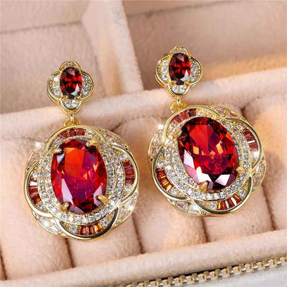 Luxury Crystal Big Red Zircon Stone Stud Earrings