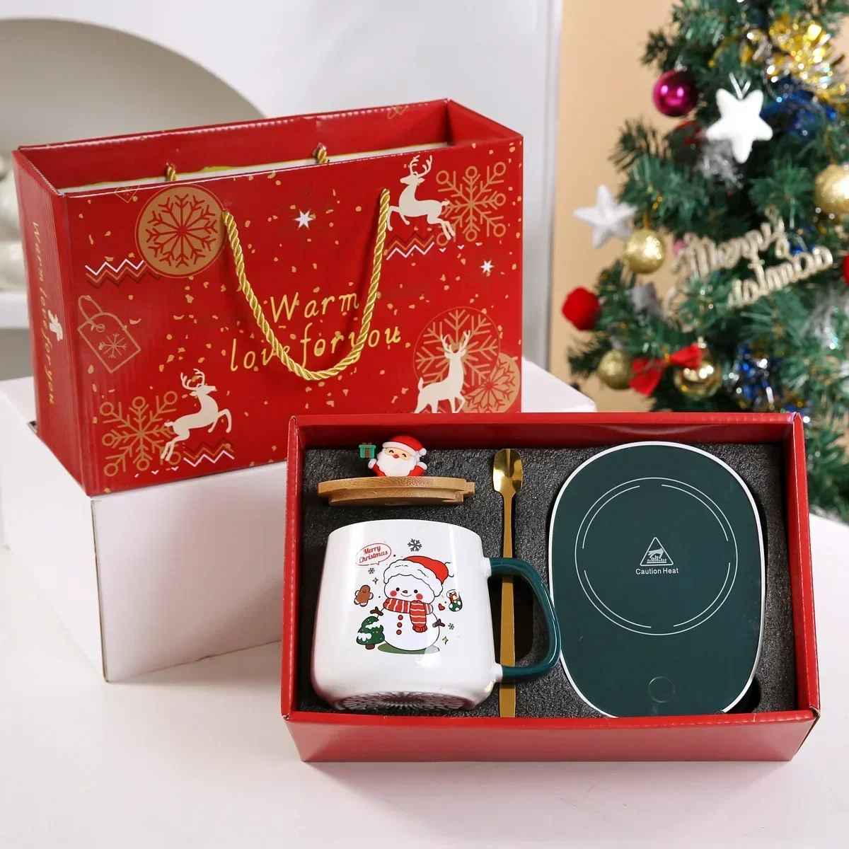 Christmas Warm Ceramic Mug with Lid Christmas Gift Set