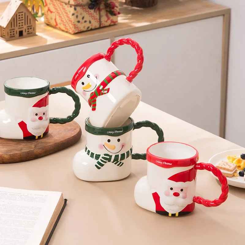 360mL Christmas Creative Socks Ceramic Mug with Handle