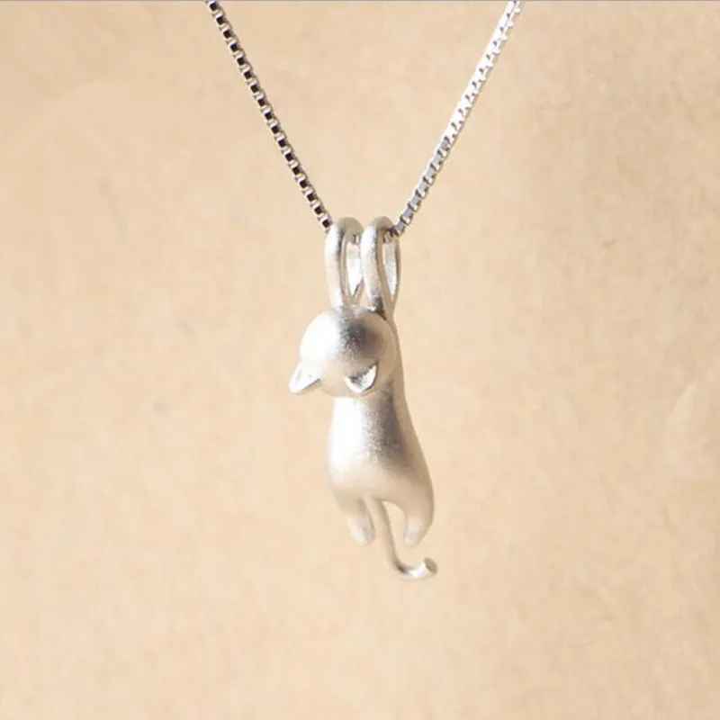 925 Sterling Silver Cute Kitty Clavicle Chain Pendant Cat Necklace