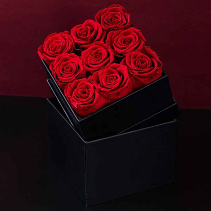 9pcs Artificial Eternal Roses with Black Square Gift Box