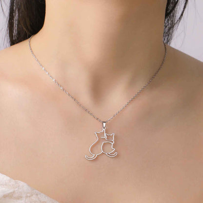 Cute Stainless Steel Hugging Cats Necklace