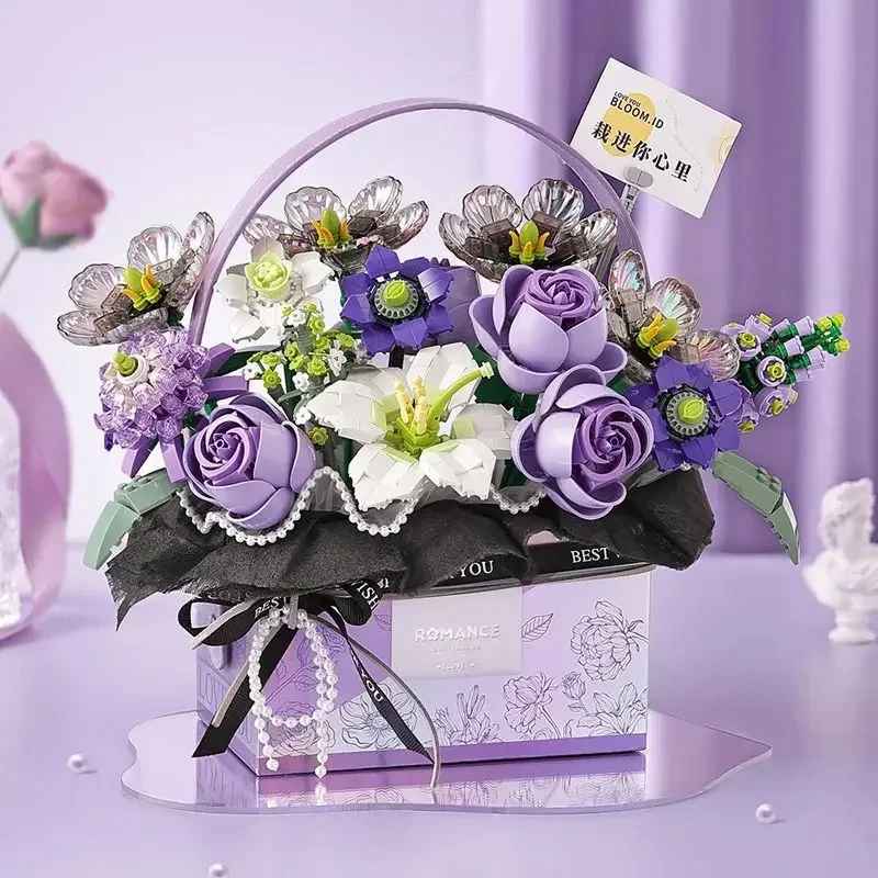 Creative Rose Basket Bouquet Building Blocks