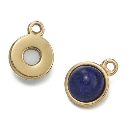 1pc Gold Color Stainless Steel with Round Natural Stone Charm Pendant