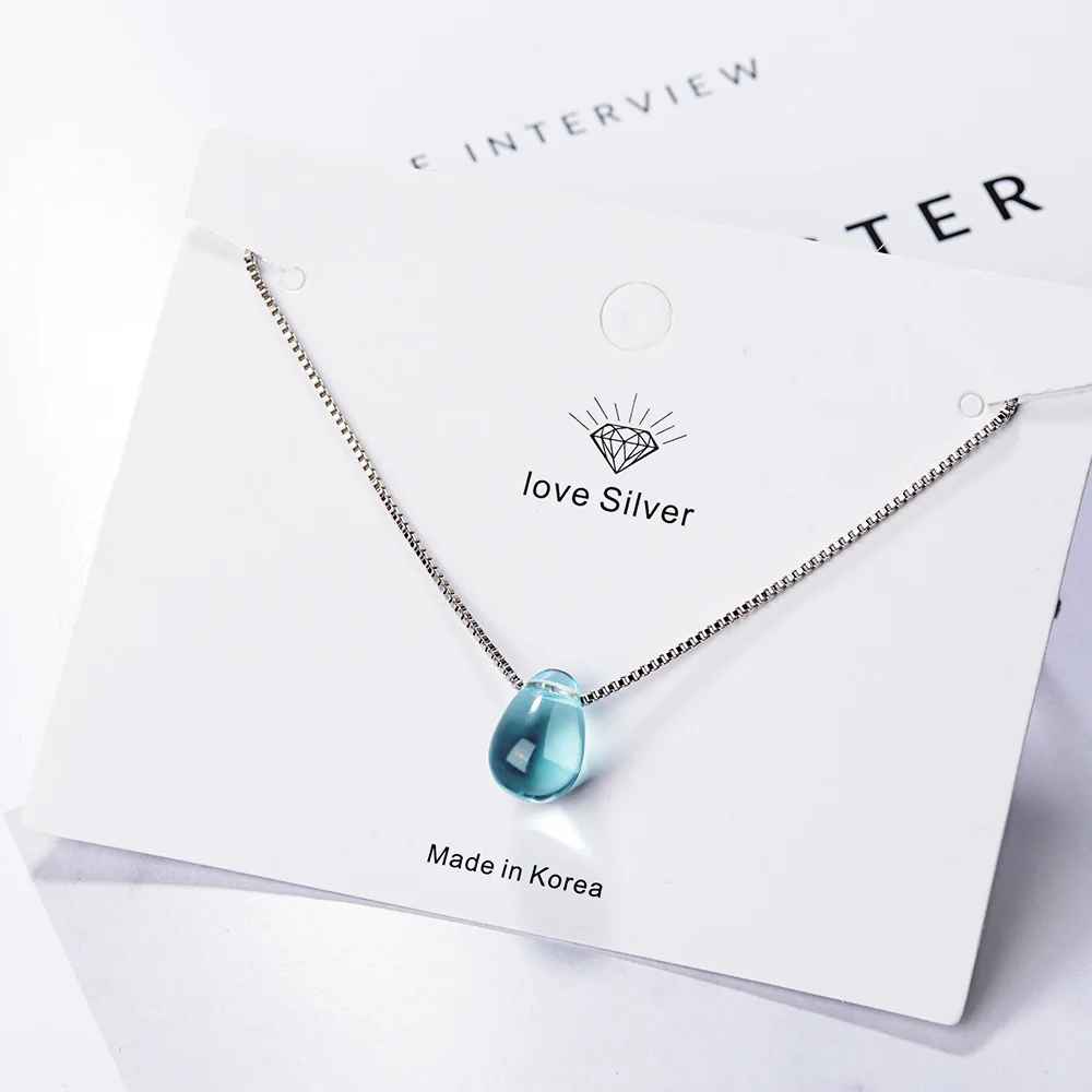 Blue Lucky Crystal Sterling Silver Pendant Necklace