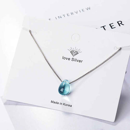 Blue Lucky Crystal Sterling Silver Pendant Necklace